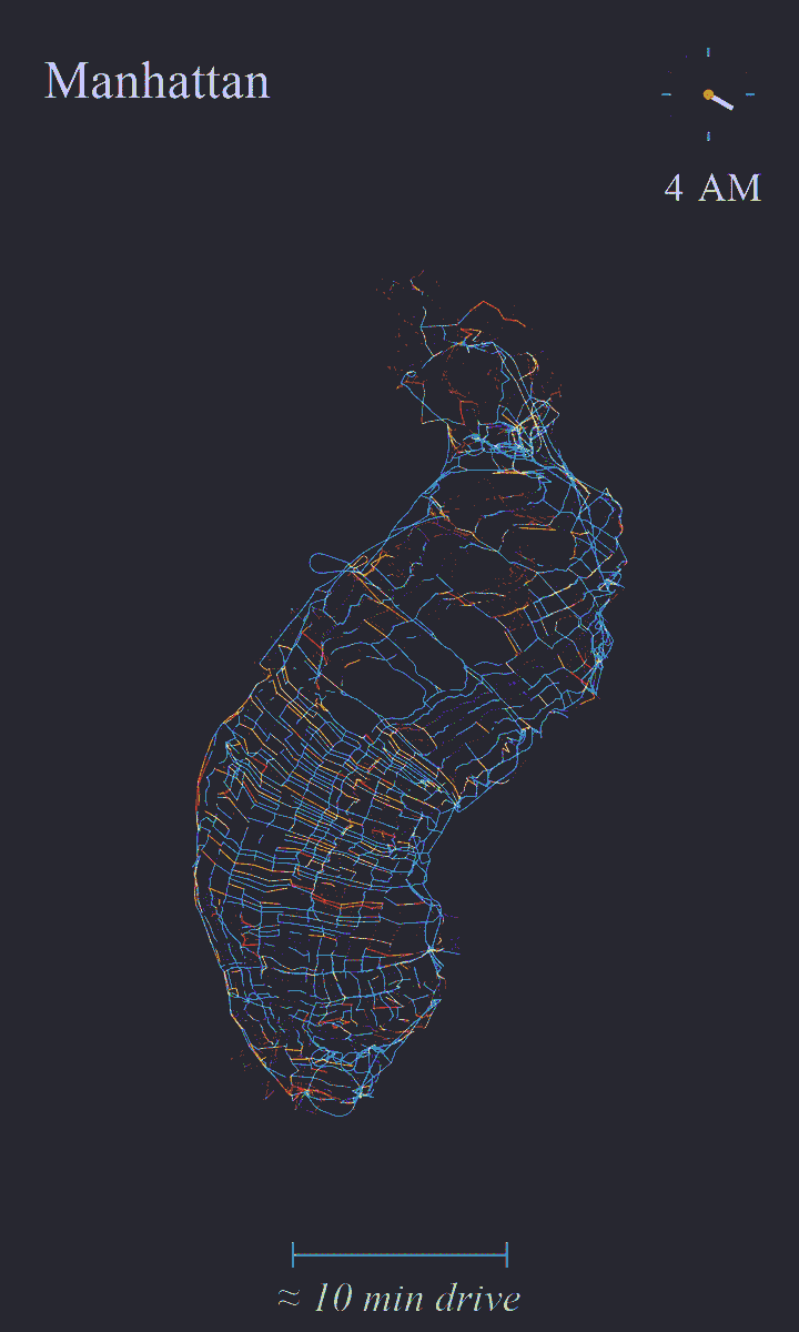 Dynamic Manhattan cartogram based on driving time