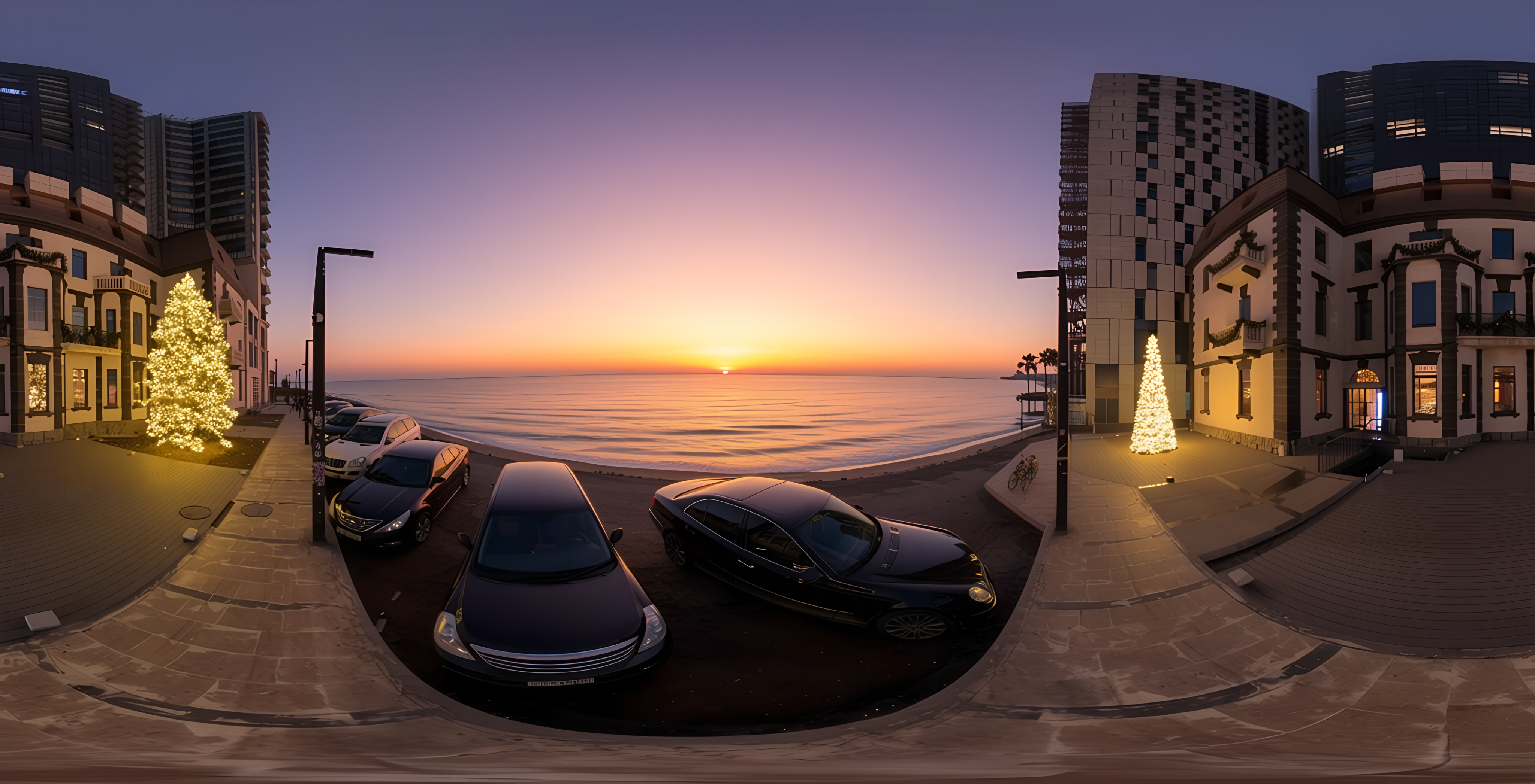 Equirectangular generated panorama at sunset